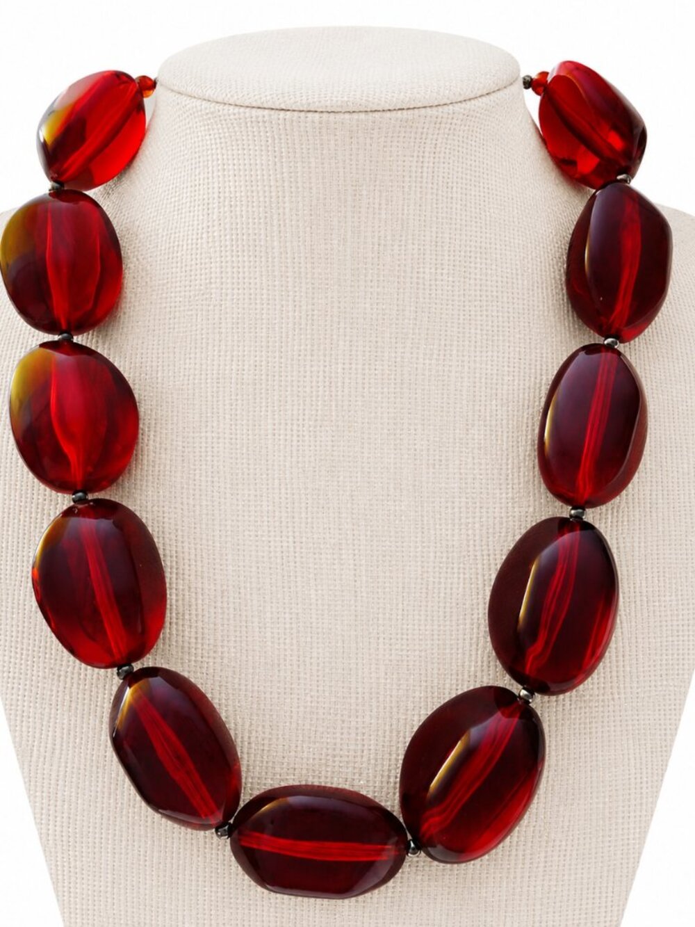 Deep Red Polished Bead Necklace - Women's Jewelry